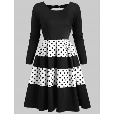 Polka Dot Back Cut Out Flare Rockabilly Style Dress