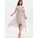 Print Ruffle Skew Collar Maxi Dress