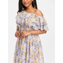 Print Ruffle Skew Collar Maxi Dress