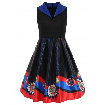 Print Sleeveless Swing Vintage Dress