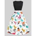 Round Neck Dinosaur Print Flare Dress