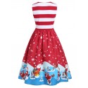 Santa Claus Snowflake Striped Christmas Sleeveless Dress