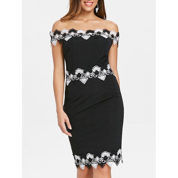 Scalloped Lace Panel Bodycon Dress