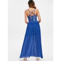 See Through Lace Insert Maxi Flowing Dress