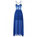 See Through Lace Insert Maxi Flowing Dress