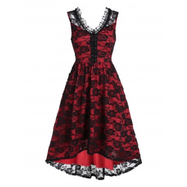 Sleeveless Lace-up High Low Flower Lace Dress