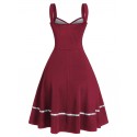 Sleeveless Mock Button Contrast Pleated Vintage Dress