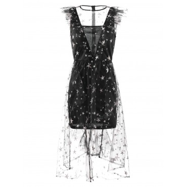 Stars Embroidery Ruffled Lace Dress