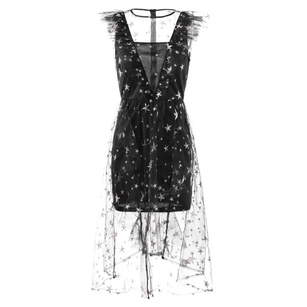 Stars Embroidery Ruffled Lace Dress