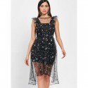 Stars Embroidery Ruffled Lace Dress