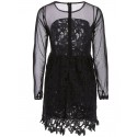 Stylish Round Collar Lace Floral Embroidery Long Sleeve Dress For Women