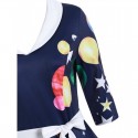 Sun Moon Star Print Shawl Collar A Line Dress