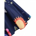 Sun Moon Star Print Shawl Collar A Line Dress