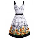 Sunflower Letter Graphic Mock Button Ruched Dress