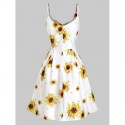 Sunflower Print Belted Cami Vacation Dress