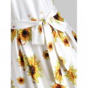 Sunflower Print Belted Cami Vacation Dress