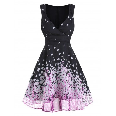 Tiny Floral Print Sleeveless Ruched Chiffon Dress