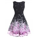 Tiny Floral Print Sleeveless Ruched Chiffon Dress