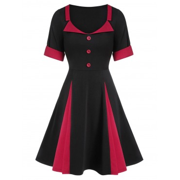 Two Tone A Line Scoop Collar Dress