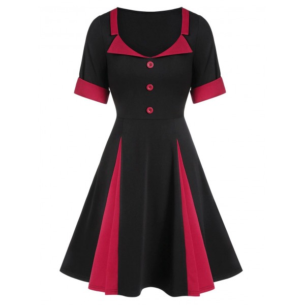 Two Tone A Line Scoop Collar Dress