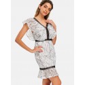 V-neck Floral Lace Flounce Dress