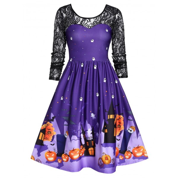 Vintage Lace Sleeve Halloween Party Swing Dress