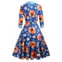 Vintage Long Sleeve Floral Print Dress